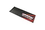 ARRMA branded black and red rectangular RC pit mat with white logo and text on a white background.