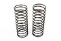 Two black RC shock springs standing upright on a white background, each featuring a small red paint mark at the top coil.