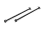 Two black hardened steel universal driveshafts for an RC car, shown side-by-side on a white background.