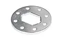 A single silver-coloured metal RC brake disc with a hexagonal center hole and eight small circular holes around the perimeter.