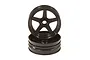 Two black five-spoke RC buggy rims stacked on a white background.
