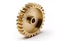 A brass 27-tooth pinion gear for RC vehicles, shown at an angle against a plain white background.