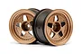Two bronze-colored Fifteen52 Tarmac R43 RC car rims with a five-spoke design, shown against a white background.