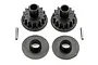 Two black plastic 15T pulleys, two black plastic washers, and two small metal pins for HPI Sprint 2 RC cars.
