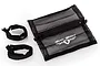 Dusty Motors small universal adjustable RC car cover with zipper and two black fabric straps on a white background.