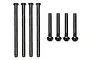 A set of four long metal suspension pins and four shorter metal screws with black finish for HPI Sprint 2 RC cars.