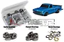 A product image showing a plastic storage box filled with metal ball bearings, a blue RC Drag Slash truck, and examples of radial, flanged, and thrust bearings.