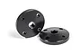Two black ARRMA tapered shock pistons with four holes each, shown against a plain white background.