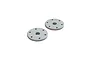 Two grey tapered shock pistons for ARRMA RC vehicles, each featuring six small holes and a larger central hole.
