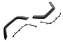 A set of black plastic rear fender flares and mounting brackets for an Axial SCX10 Jeep JT RC crawler.