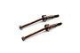 Two brown metal RC front drive shafts with universal joints and threaded ends, labeled YR 42.