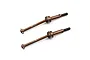 Two brown steel RC drive shafts with universal joints and threaded ends, marked with UR 39, isolated on a white background.