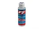 A bottle of Factory Team 27.5w silicone shock fluid for RC cars, featuring a blue, white, and red label on a clear plastic bottle.