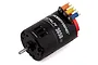 Hobbywing Quicrun 3650 G2 brushless motor with black casing, silver shaft, and orange, yellow, and blue wire connectors.