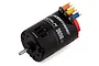 Hobbywing Quicrun 3650 G2 brushless motor with black casing, silver shaft, and orange, yellow, and blue wire connectors.
