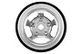 A single silver 5-slot aluminium beadlock RC wheel rim viewed from the front against a white background.