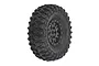 A single Pro-Line 1.0 inch Hyrax crawler tyre mounted on a black Impulse beadlock rim, shown against a plain white background.