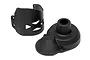HPI Racing black plastic motor guard and gear cover set for RC vehicles on a white background.