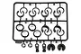 A black plastic parts tree containing various RC shock spacers and small suspension components for HPI Savage models.