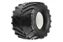 A single Pro-Line Decimator 2.6 inch monster truck tyre with aggressive chevron tread pattern and white foam insert visible inside.
