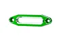 A green anodized aluminium winch fairlead for RC vehicles, featuring a central slot and two mounting holes.
