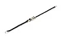 A black RC scale ratchet tie-down strap with a silver metal buckle and hooks at both ends, isolated on a white background.