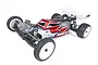 A fully assembled Team Associated RC10B6.4 1/10 scale 2WD electric RC buggy with a red, white, and black painted body shell on a white background.