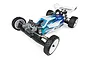 Team Associated RC10B6.3 1/10 scale 2WD electric RC buggy, fully assembled with blue and white bodywork and off-road tires on a white background.