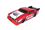 Team Associated DR10 RC drag car with red and white Lucas Oil livery, viewed from a high angle against a white background.