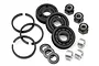A set of HPI Racing shock piston parts including plastic pistons, metal spacers, locking nuts, and C-clips on a white background.