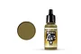 A 17ml bottle of Vallejo Model Air Tank Ochre 1943 acrylic paint with a black dropper cap, shown next to a circular swatch of the paint colour.