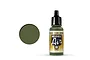 A 17ml bottle of Vallejo Model Air Green Zinc Chromate acrylic paint with a black dropper cap, shown next to a green paint swatch.