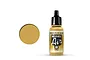 A 17ml bottle of Vallejo Model Air US Interior Yellow acrylic paint with a black dropper cap, shown next to a circular swatch of the paint color.
