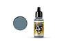 A 17ml bottle of Vallejo Model Air Medium Grey acrylic paint with a black dropper cap, shown next to a circular swatch of the grey paint color.