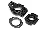 Black plastic rear hub carrier components for HPI Baja RC vehicles, shown on a white background.