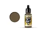 A 17ml bottle of Vallejo Model Air IJA Khaki Brown acrylic paint with a black dropper cap, shown next to a circular color swatch.