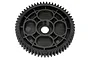 A black plastic 57-tooth spur gear for HPI Baja RC vehicles, shown from a top-down perspective against a white background.