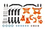 Traxxas Extreme Heavy Duty upgrade kit in orange, featuring suspension arms, drive shafts, and various hardware components for RC cars.