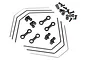 Traxxas front and rear sway bar kit including metal sway bars, plastic links, ball ends, and various mounting screws on a white background.