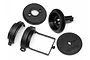 HPI Racing air filter mount set components including black plastic housing parts and a circular cap with HPI Racing logo.