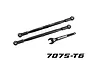 Two black anodized aluminium Traxxas toe links with pre-installed rod ends and a matching 10mm Traxxas adjustment wrench on a white background.