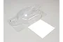 A clear, unpainted Kyosho 1/8 scale MP9e TKI4 RC buggy body shell with a white masking sheet on a plain background.
