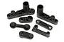A set of black plastic steering components for HPI Baja RC vehicles, including steering arms and linkage parts.