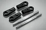 HPI Racing steering linkage set including two metal threaded rods and four black plastic rod ends on a grey background.