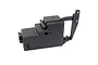 A black plastic battery and receiver housing case for an RC car, featuring an integrated on/off switch slot and mounting points.