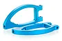 Two blue anodized aluminium RC suspension arms positioned on a white background.