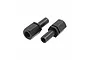 Two black metal flywheel pilot posts for RC cars, shown against a plain white background.