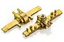 Two gold-anodized aluminium RC gearbox case halves shown from different angles on a white background.