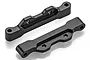 Two black aluminium upper suspension arm braces for an RC car, shown from an angled perspective on a white background.