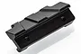 A black anodized aluminium front bumper mount for an RC car, featuring a machined design with two threaded screw holes.